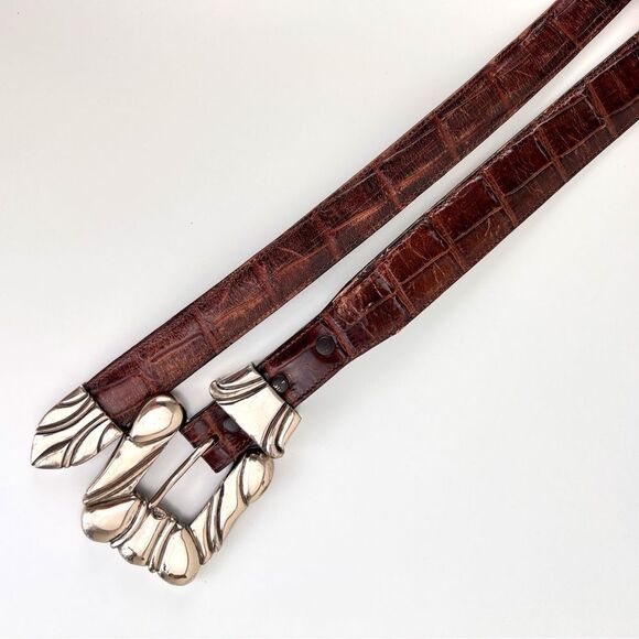 Vintage Vicenza Calfskin Alligator Print Sterling Silver Women’s Waist Belt main image 12